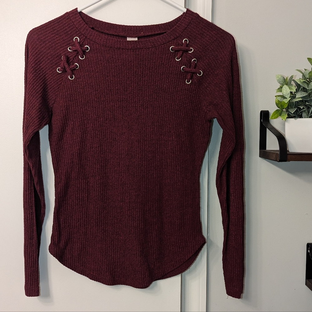 3/$10 Marled Maroon Long Sleeve Sweater